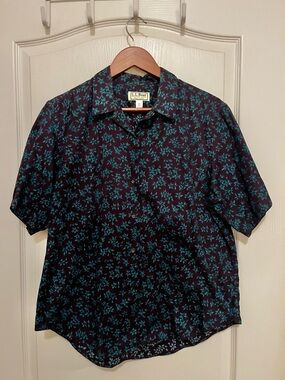 Vintage LL Bean size 16 dark purple floral shirt